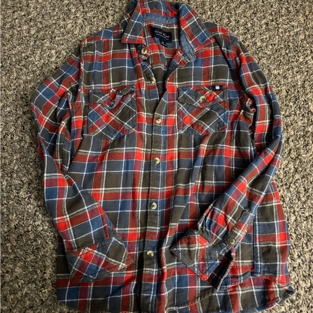 Lucky Brand Medium Red and Blue Plaid Button Down Shirt